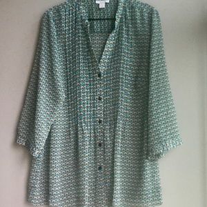 teal LOFT blouse with mushroom print